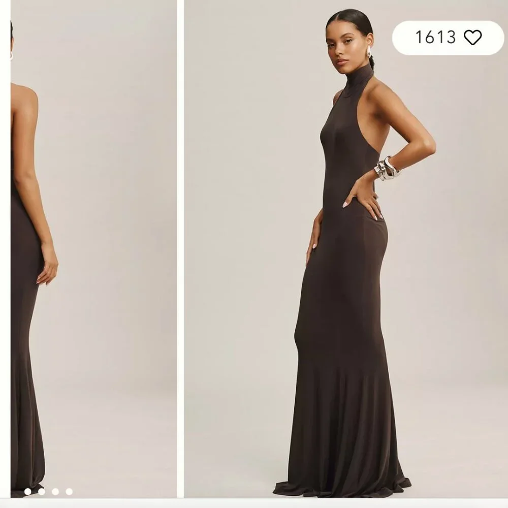 Norma Kamali Halter Turtle Fishtail Gown NWT - Picture 3 of 8
